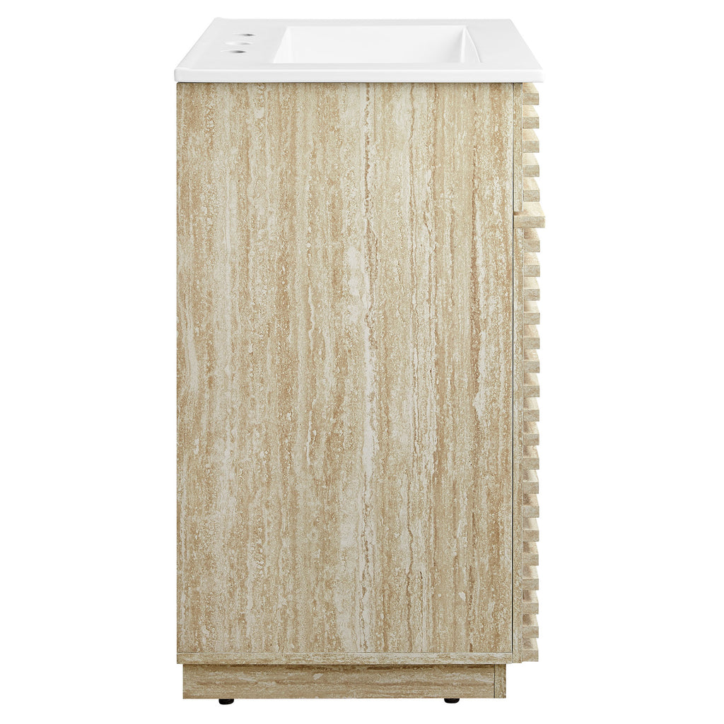 Render 24" Faux Travertine Bathroom Vanity With Sink - White