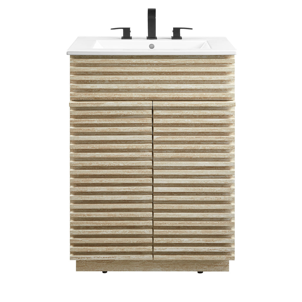 Render 24" Faux Travertine Bathroom Vanity With Sink - White