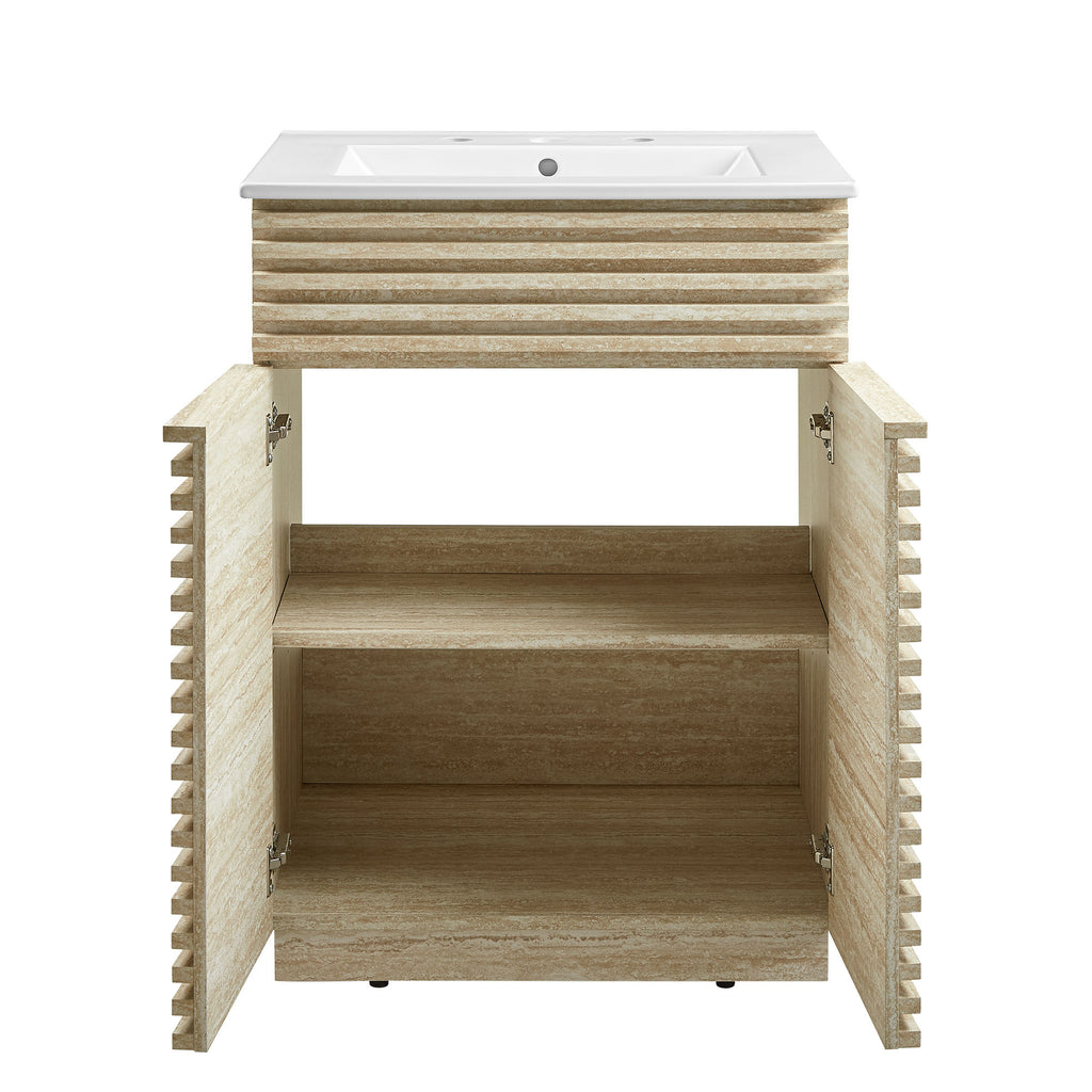 Render 24" Faux Travertine Bathroom Vanity With Sink - White