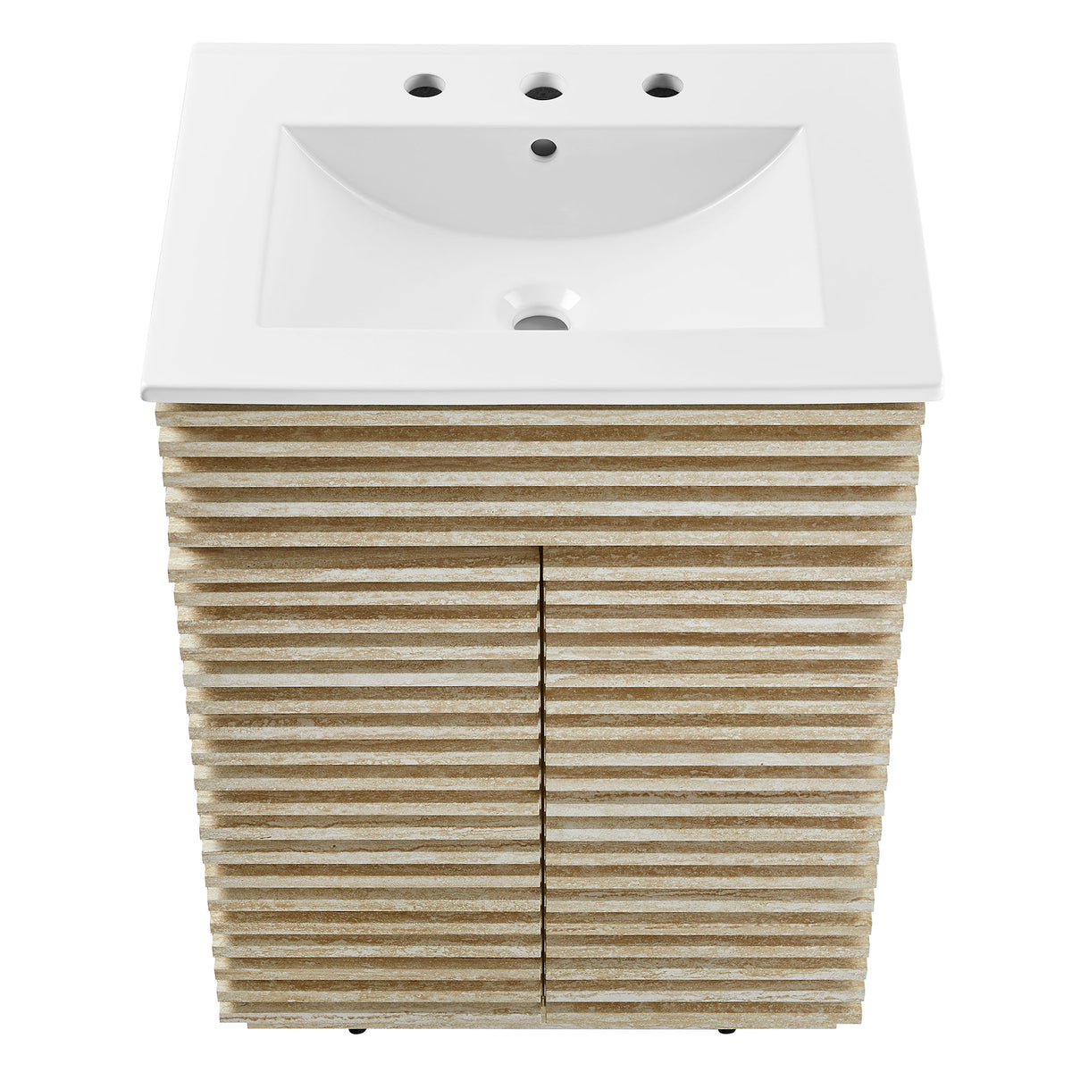 Render 24" Faux Travertine Bathroom Vanity With Sink - White