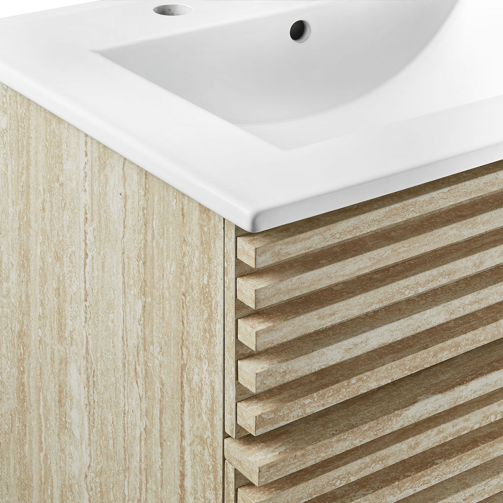 Render 24" Faux Travertine Bathroom Vanity With Sink - White