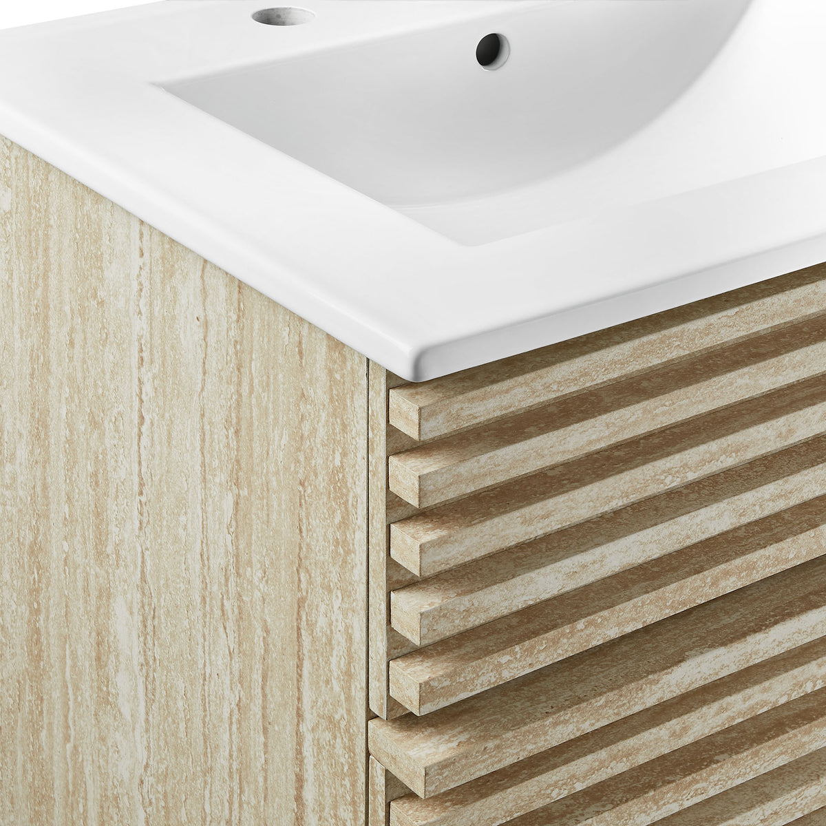 Render 24" Faux Travertine Bathroom Vanity With Sink - White