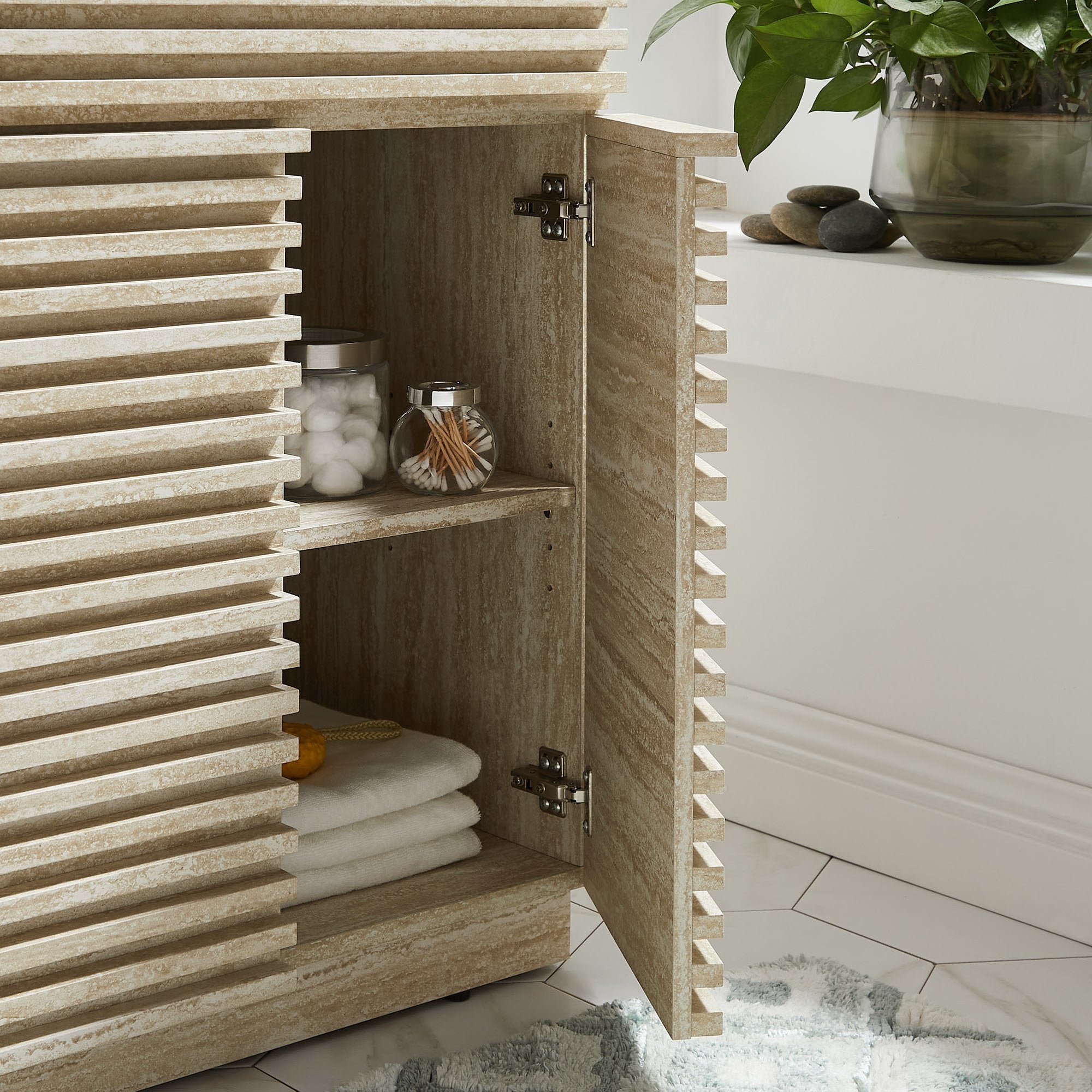 Render 24" Faux Travertine Bathroom Vanity With Sink - White