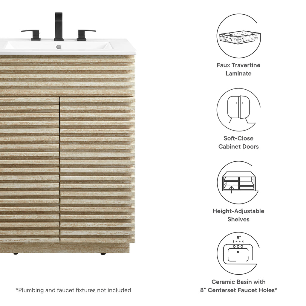 Render 24" Faux Travertine Bathroom Vanity With Sink - White