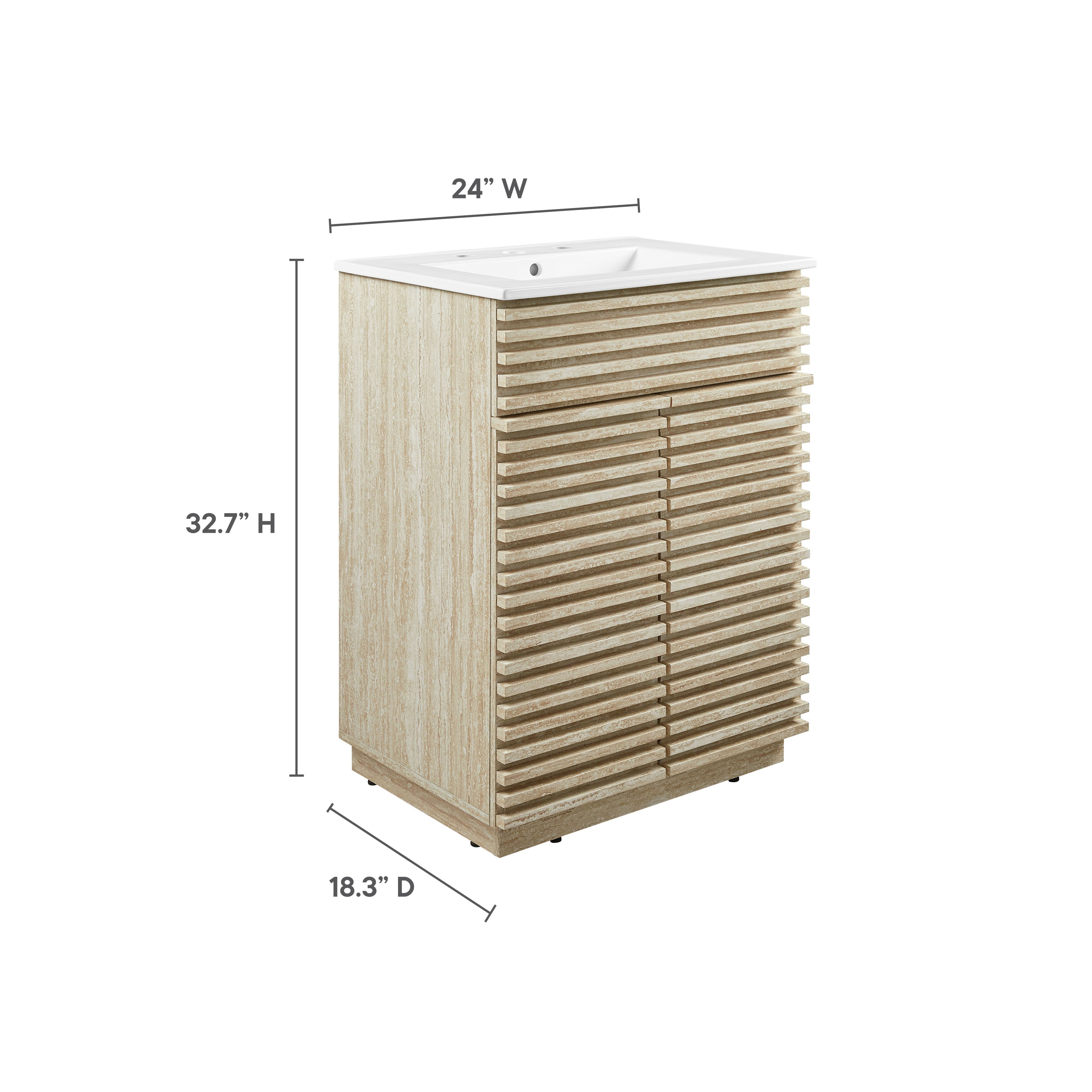 Render 24" Faux Travertine Bathroom Vanity With Sink - White