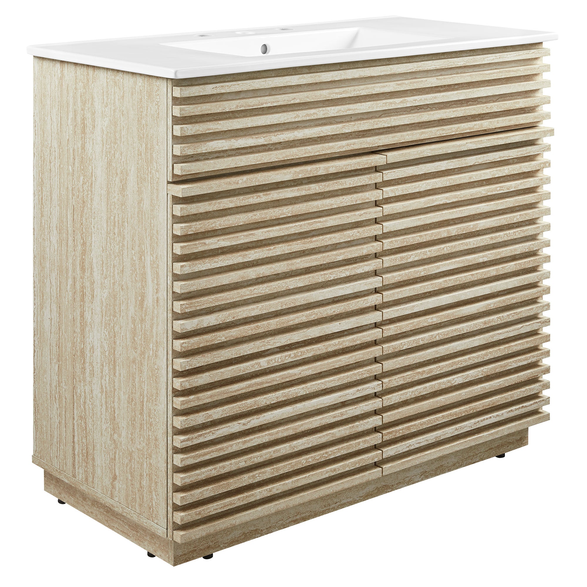 Render 36" Faux Travertine Bathroom Vanity With Sink - White