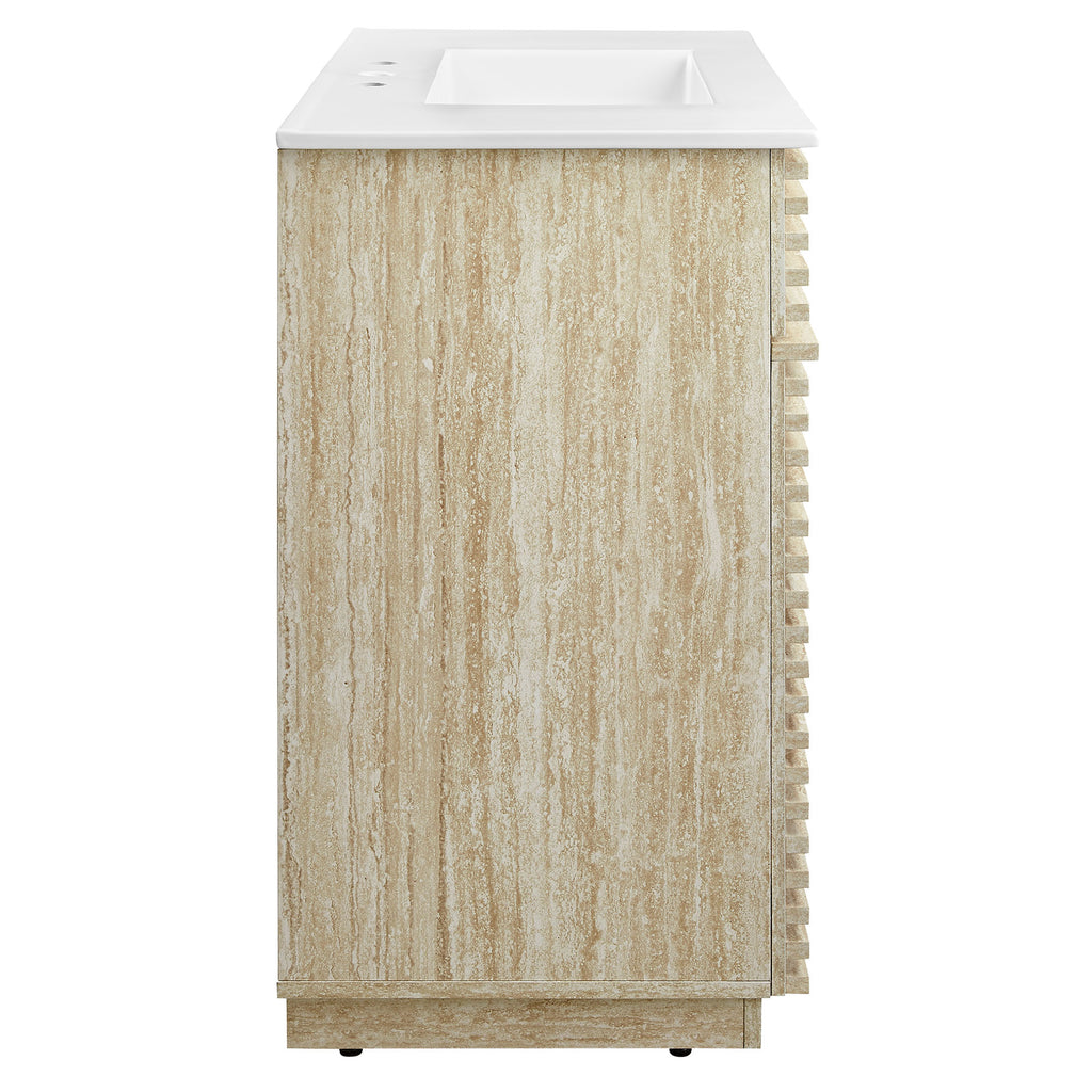 Render 36" Faux Travertine Bathroom Vanity With Sink - White