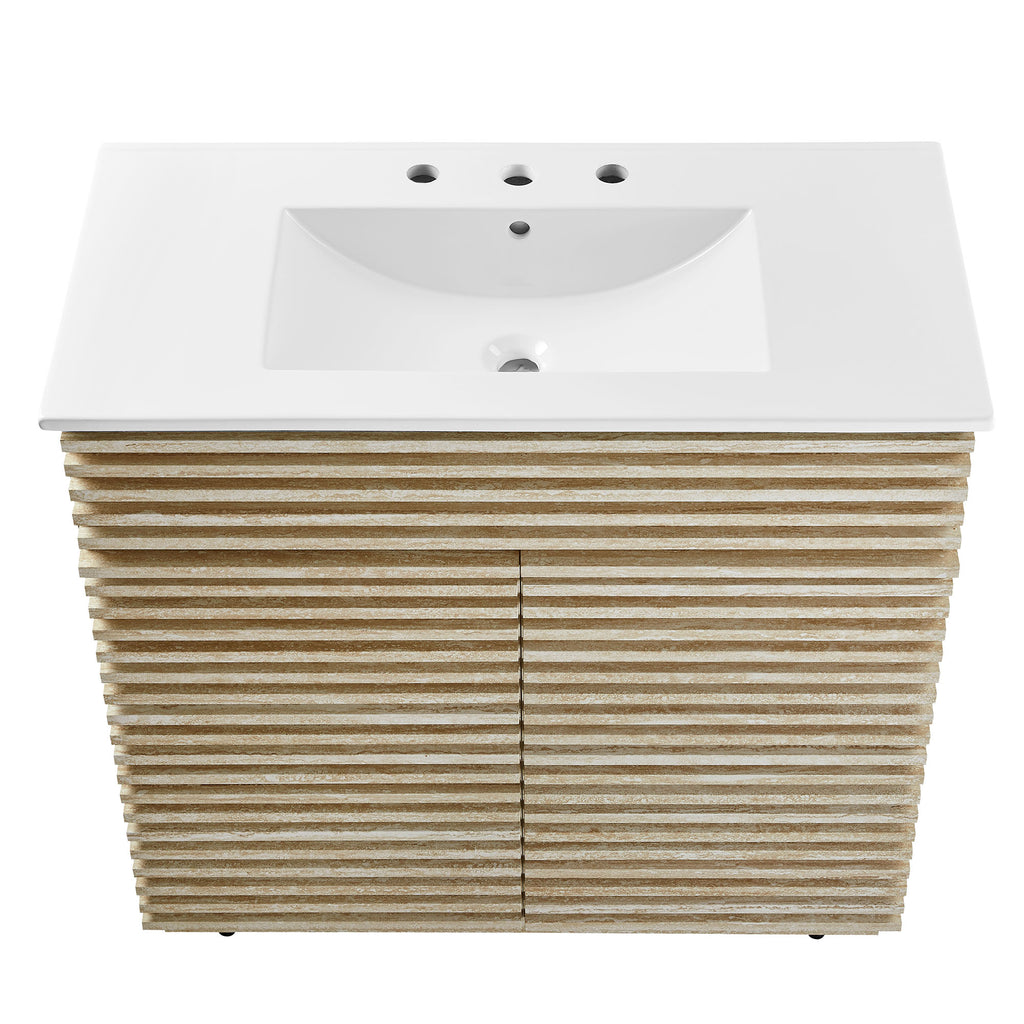 Render 36" Faux Travertine Bathroom Vanity With Sink - White