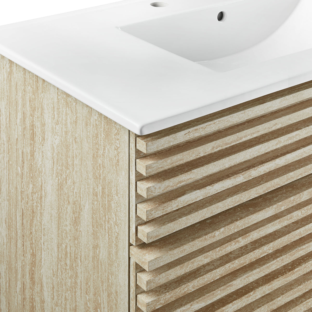 Render 36" Faux Travertine Bathroom Vanity With Sink - White