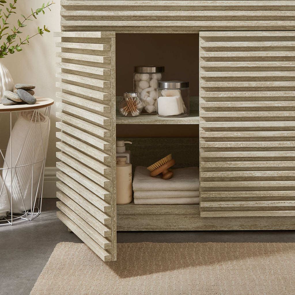 Render 36" Faux Travertine Bathroom Vanity With Sink - White