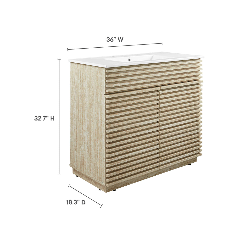 Render 36" Faux Travertine Bathroom Vanity With Sink - White