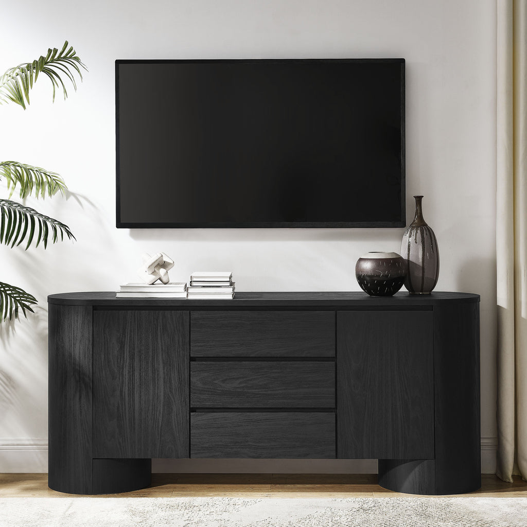 Duval 71" Rounded Sideboard Storage Cabinet - Black