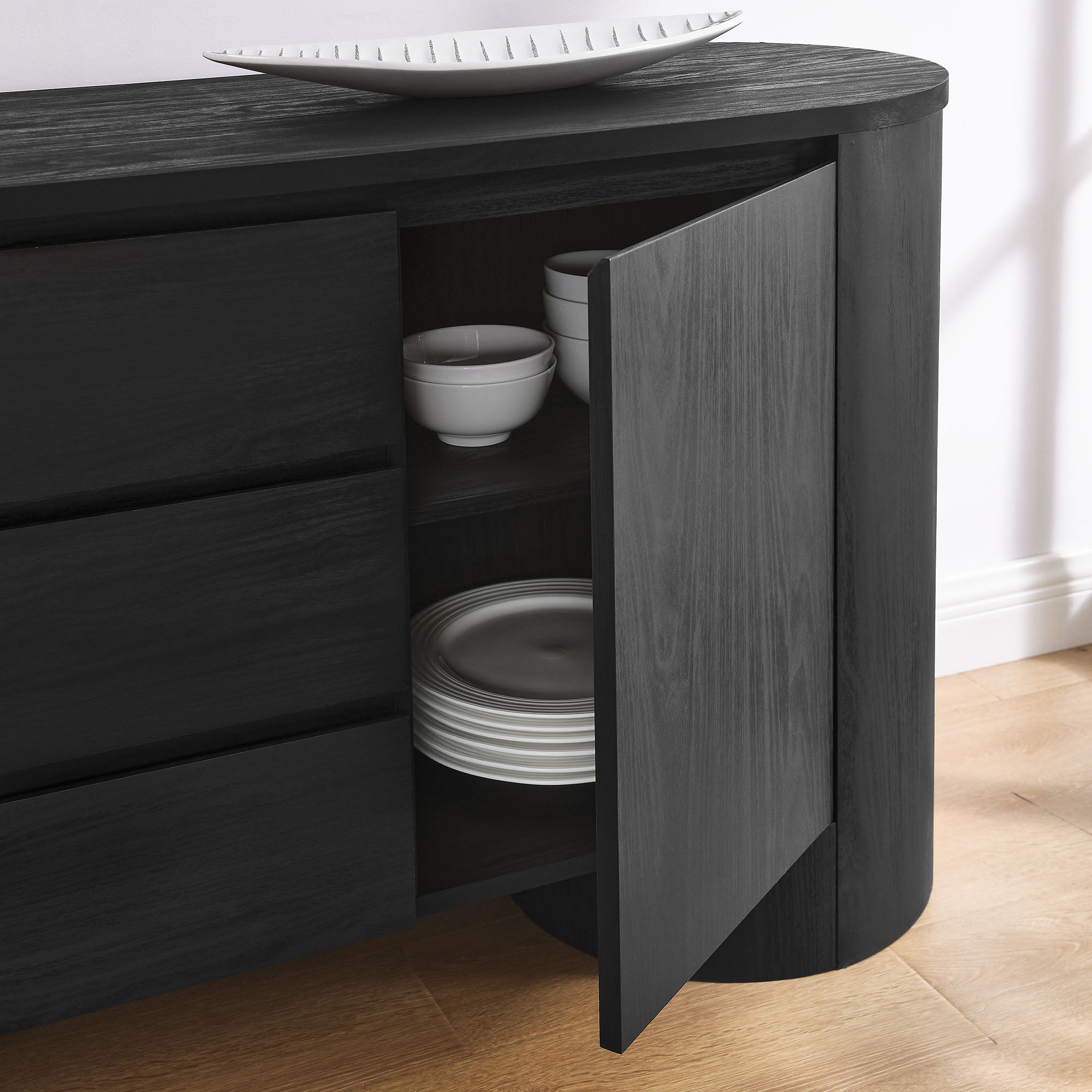 Duval 71" Rounded Sideboard Storage Cabinet - Black