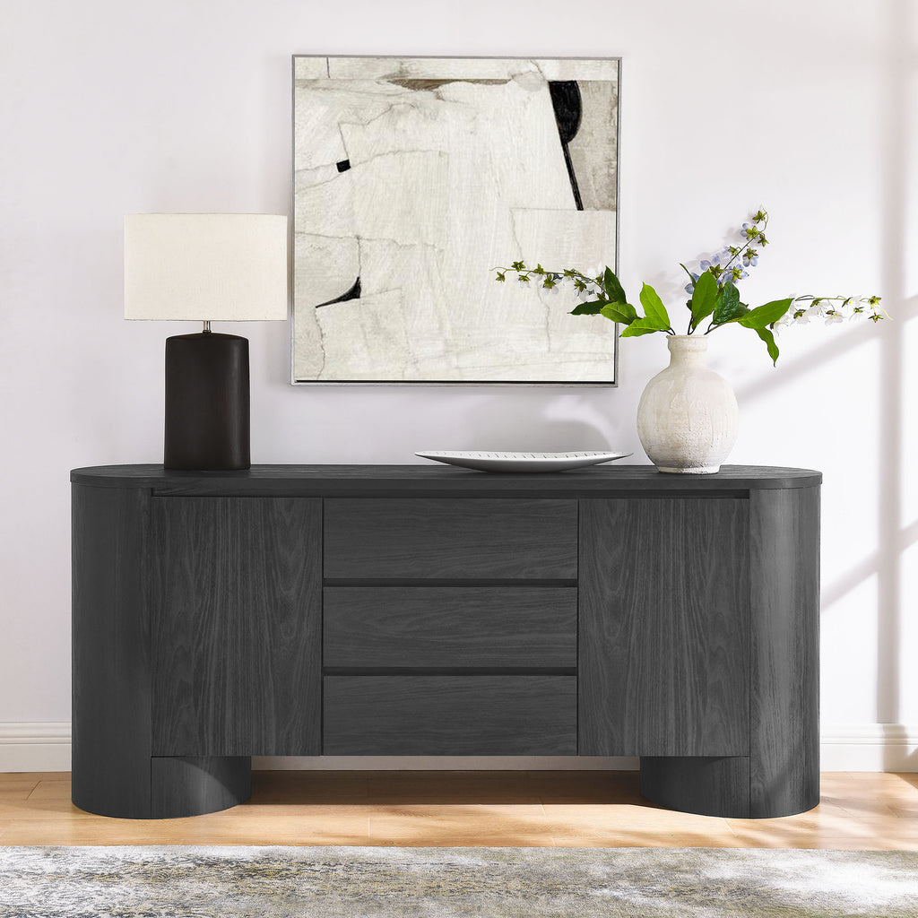 Duval 71" Rounded Sideboard Storage Cabinet - Black