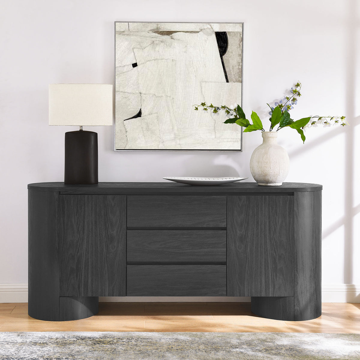Duval 71" Rounded Sideboard Storage Cabinet - Black