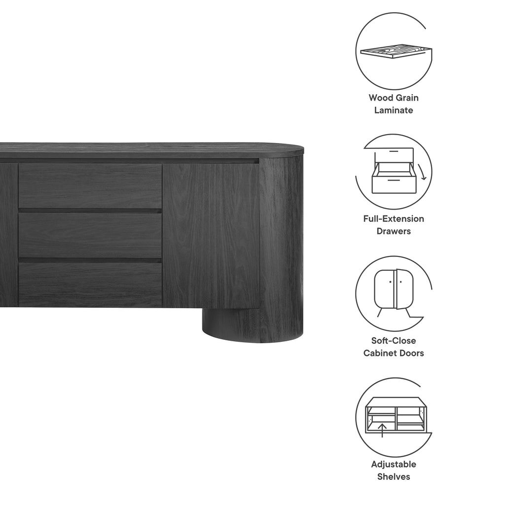 Duval 71" Rounded Sideboard Storage Cabinet - Black