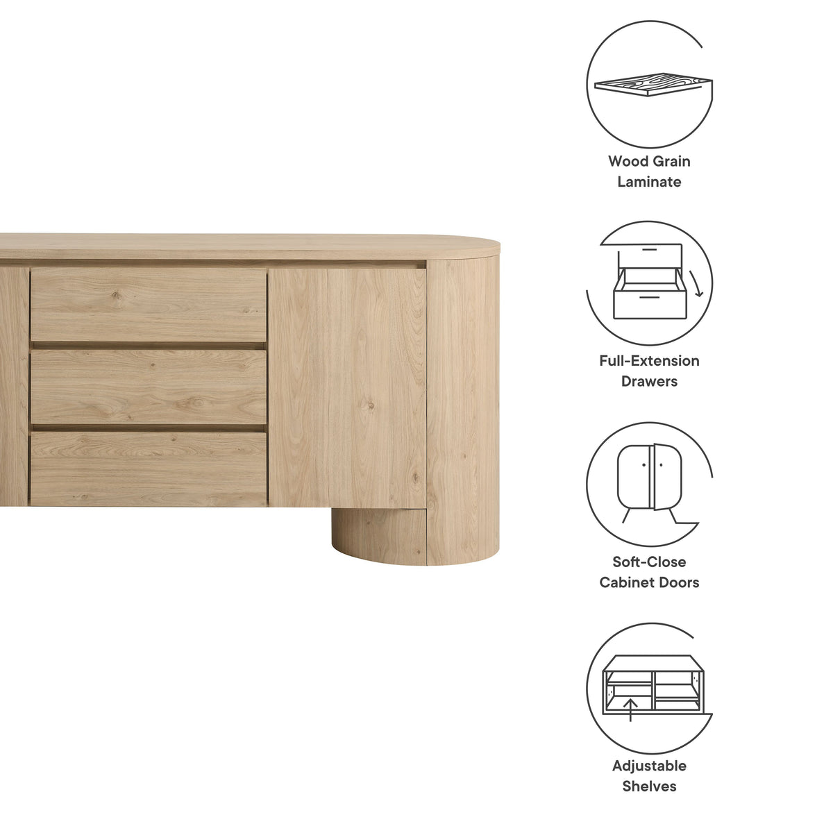 Duval 71" Rounded Sideboard Storage Cabinet - Hickory Frost