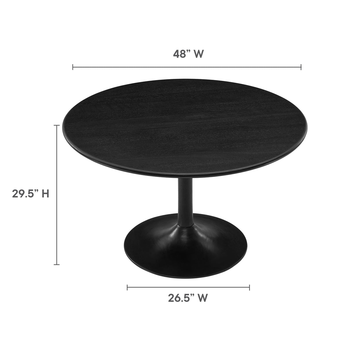 Lippa 48" Round Solid Wood Dining Table - Black