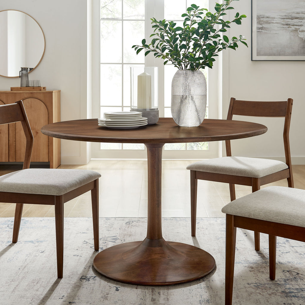 Lippa 48" Round Solid Wood Dining Table - Walnut