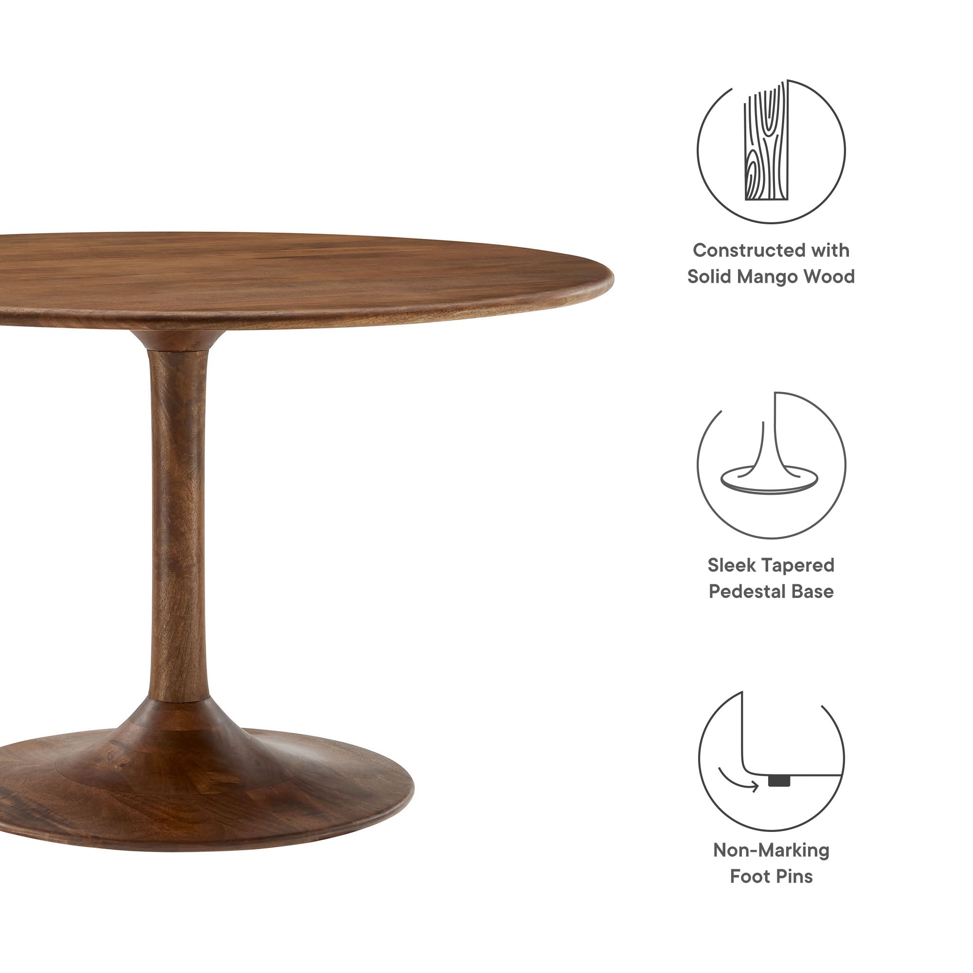 Lippa 48" Round Solid Wood Dining Table - Walnut