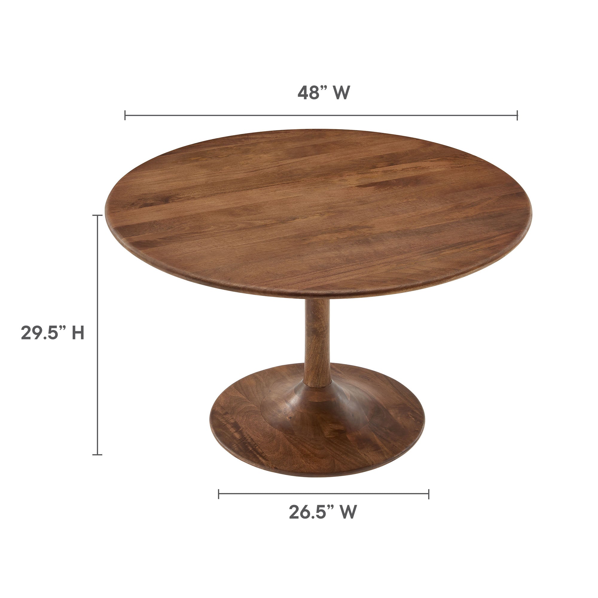 Lippa 48" Round Solid Wood Dining Table - Walnut
