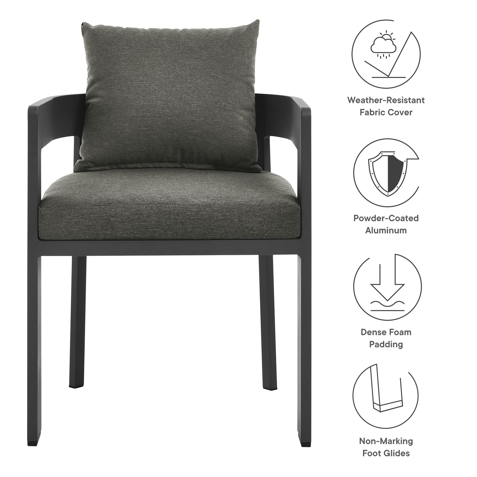 Tahoe Outdoor Patio Aluminum Dining Chair - Gray Charcoal