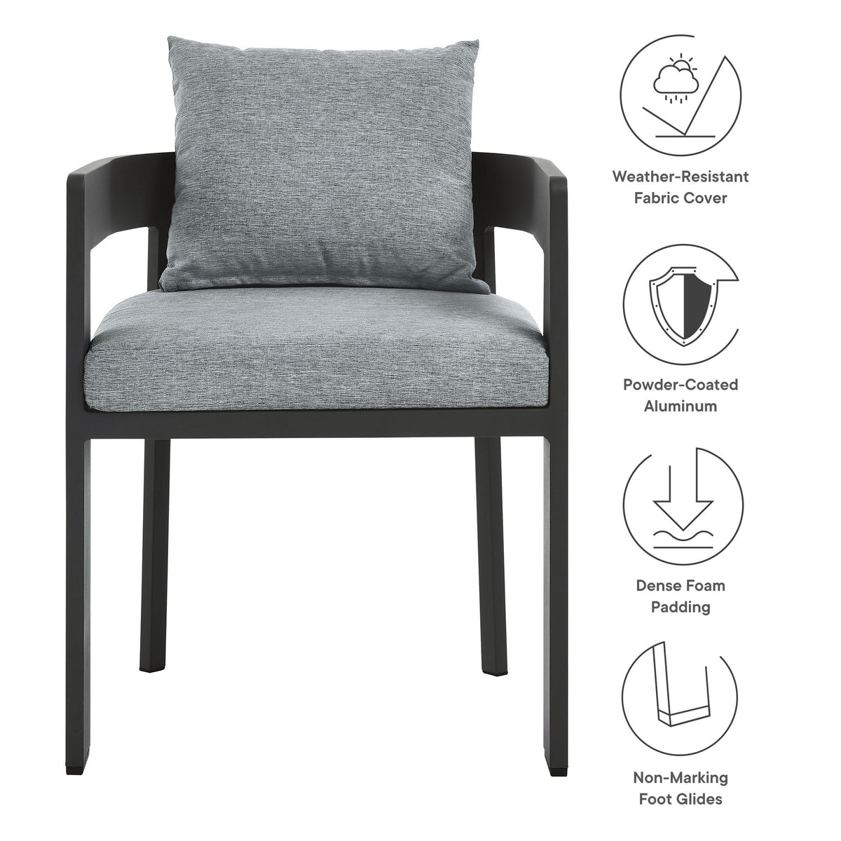 Tahoe Outdoor Patio Aluminum Dining Chair - Gray Gray