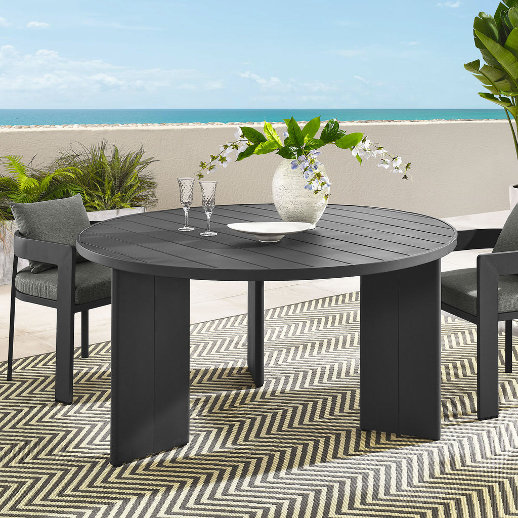 Tahoe Round Outdoor Patio Aluminum Dining Table - Gray