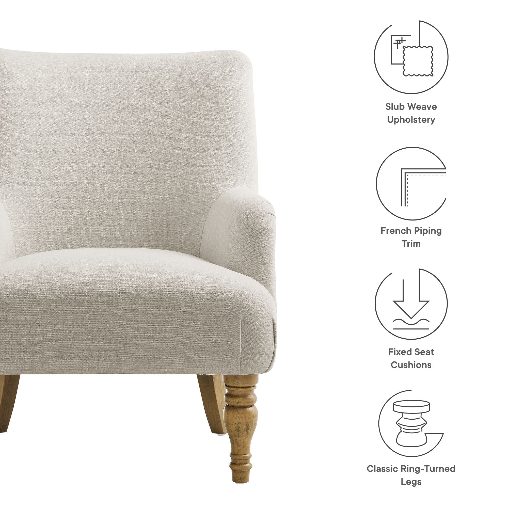 Ellington Fabric Upholstered Accent Armchair - Salt