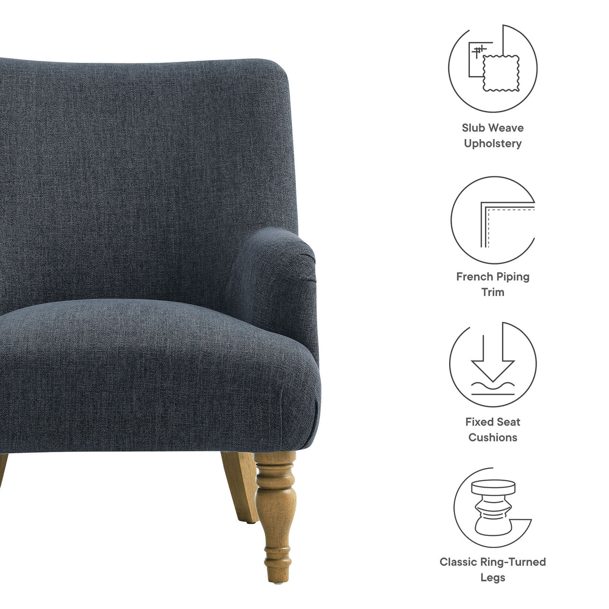 Ellington Fabric Upholstered Accent Armchair - Slate Blue