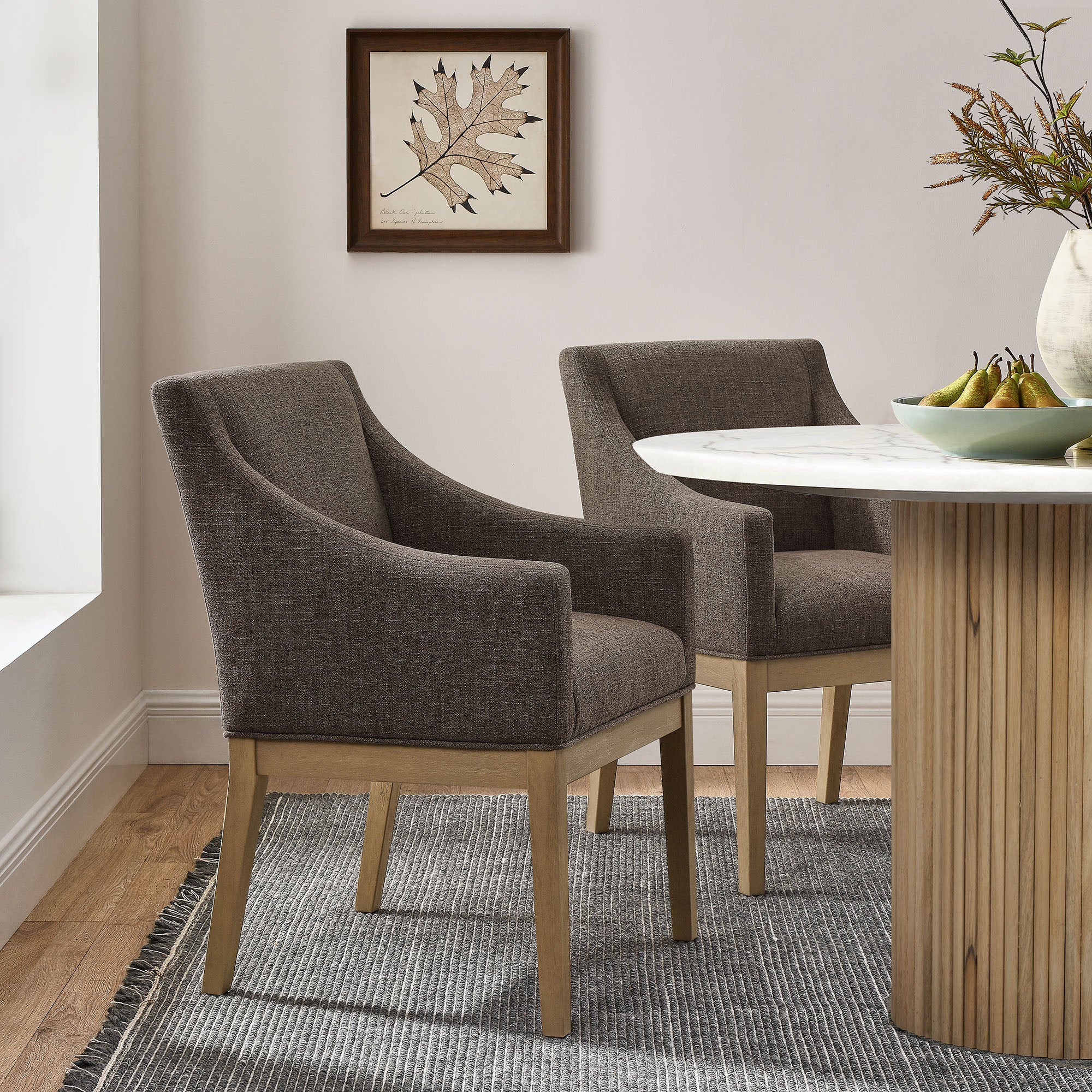 Alton Fabric Upholstered Dining Armchair - Mocha Natural