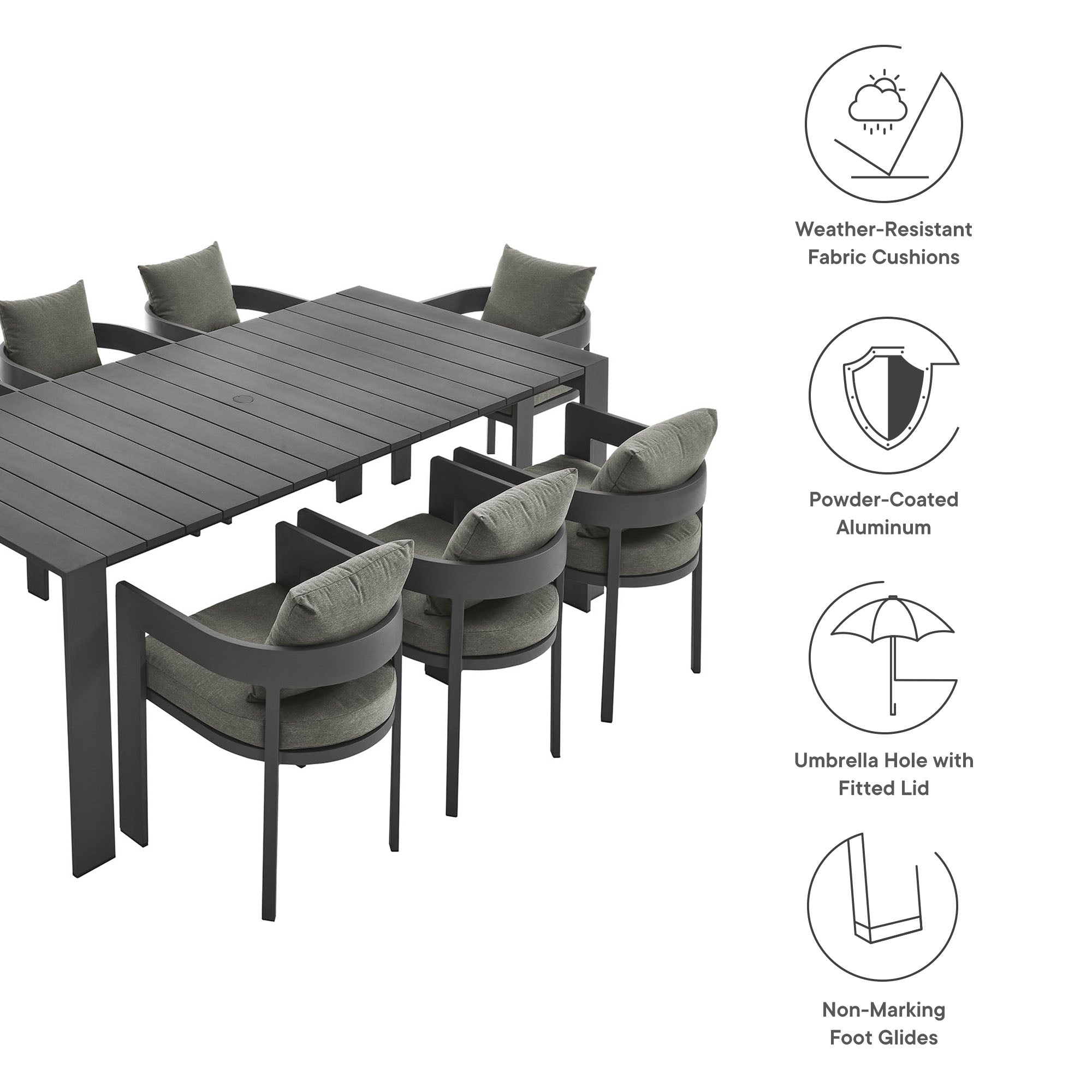 Tahoe 9-Piece Outdoor Patio Aluminum Dining Set - Gray Charcoal