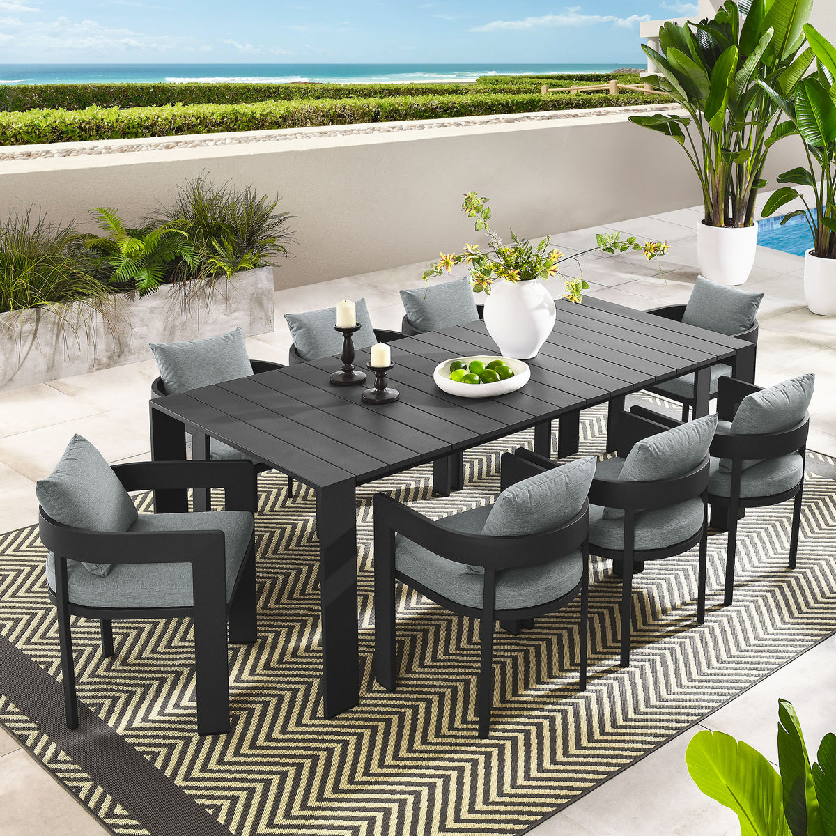 Tahoe 9-Piece Outdoor Patio Aluminum Dining Set - Gray Gray