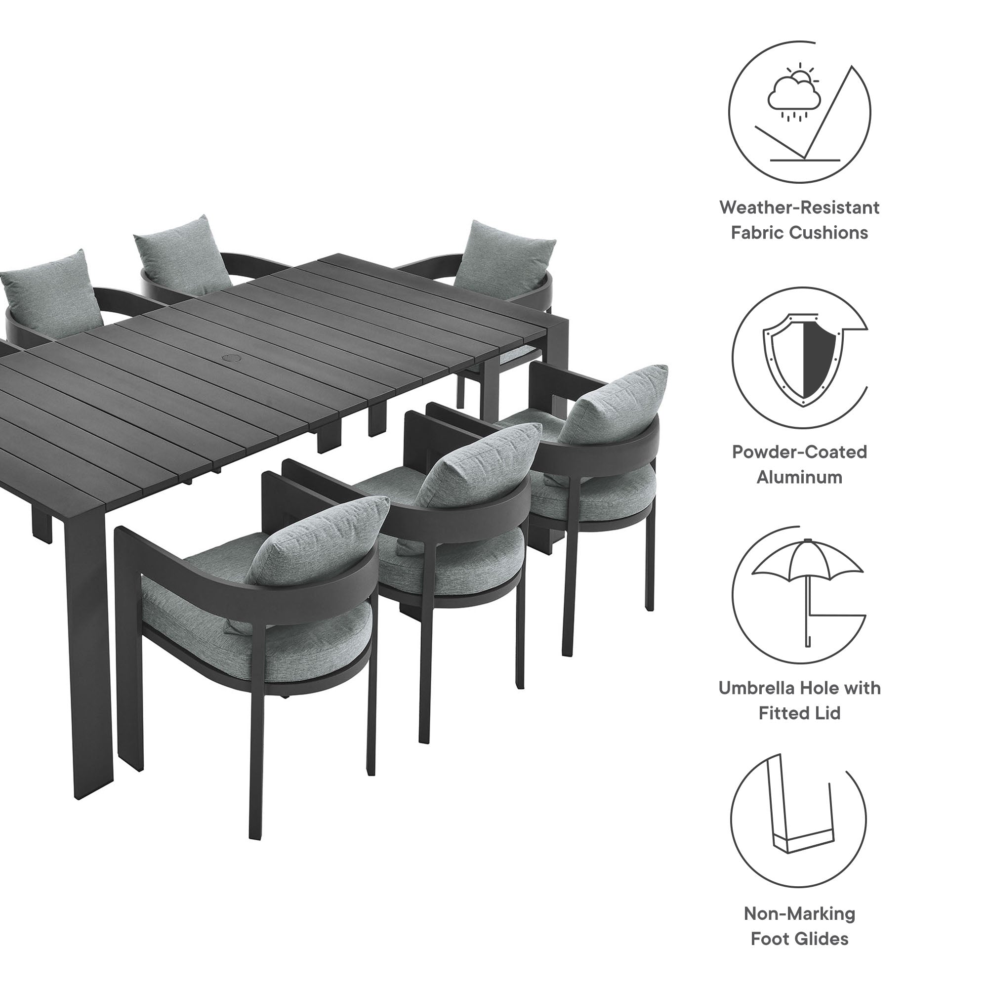 Tahoe 9-Piece Outdoor Patio Aluminum Dining Set - Gray Gray
