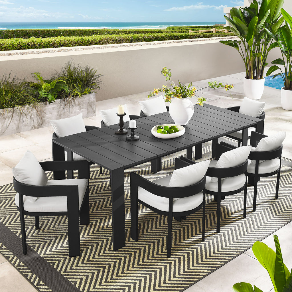 Tahoe 9-Piece Outdoor Patio Aluminum Dining Set - Gray White