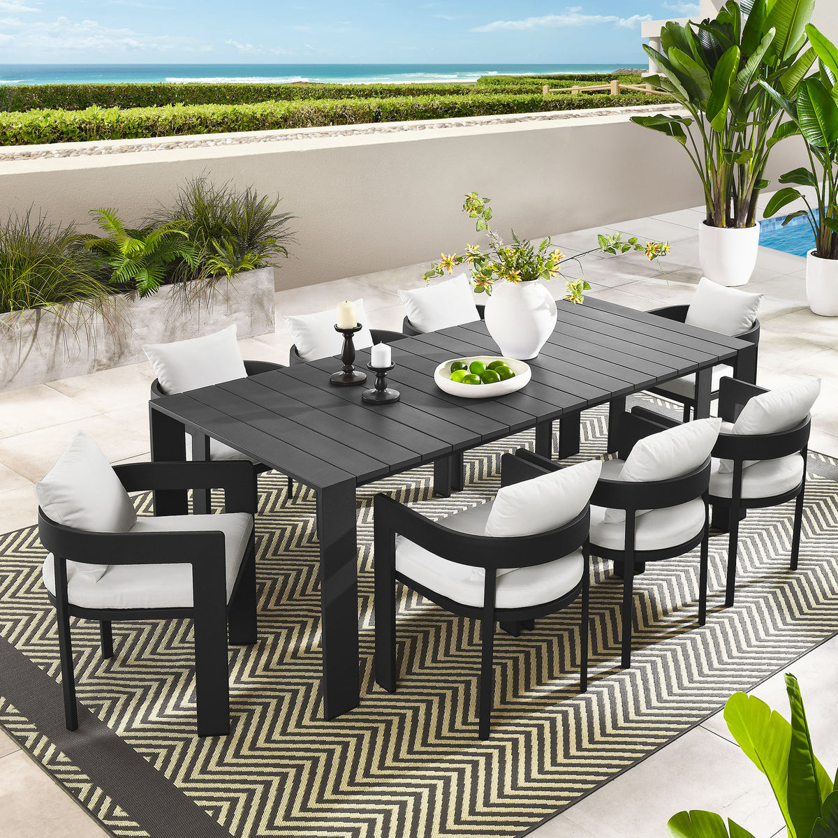 Tahoe 9-Piece Outdoor Patio Aluminum Dining Set - Gray White