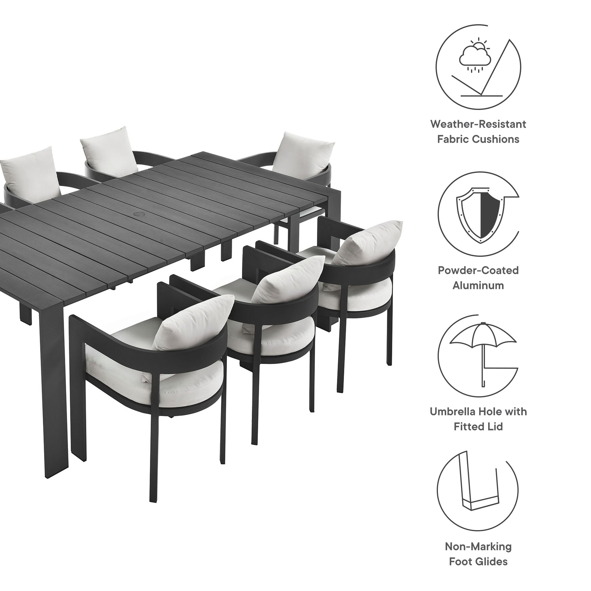 Tahoe 9-Piece Outdoor Patio Aluminum Dining Set - Gray White