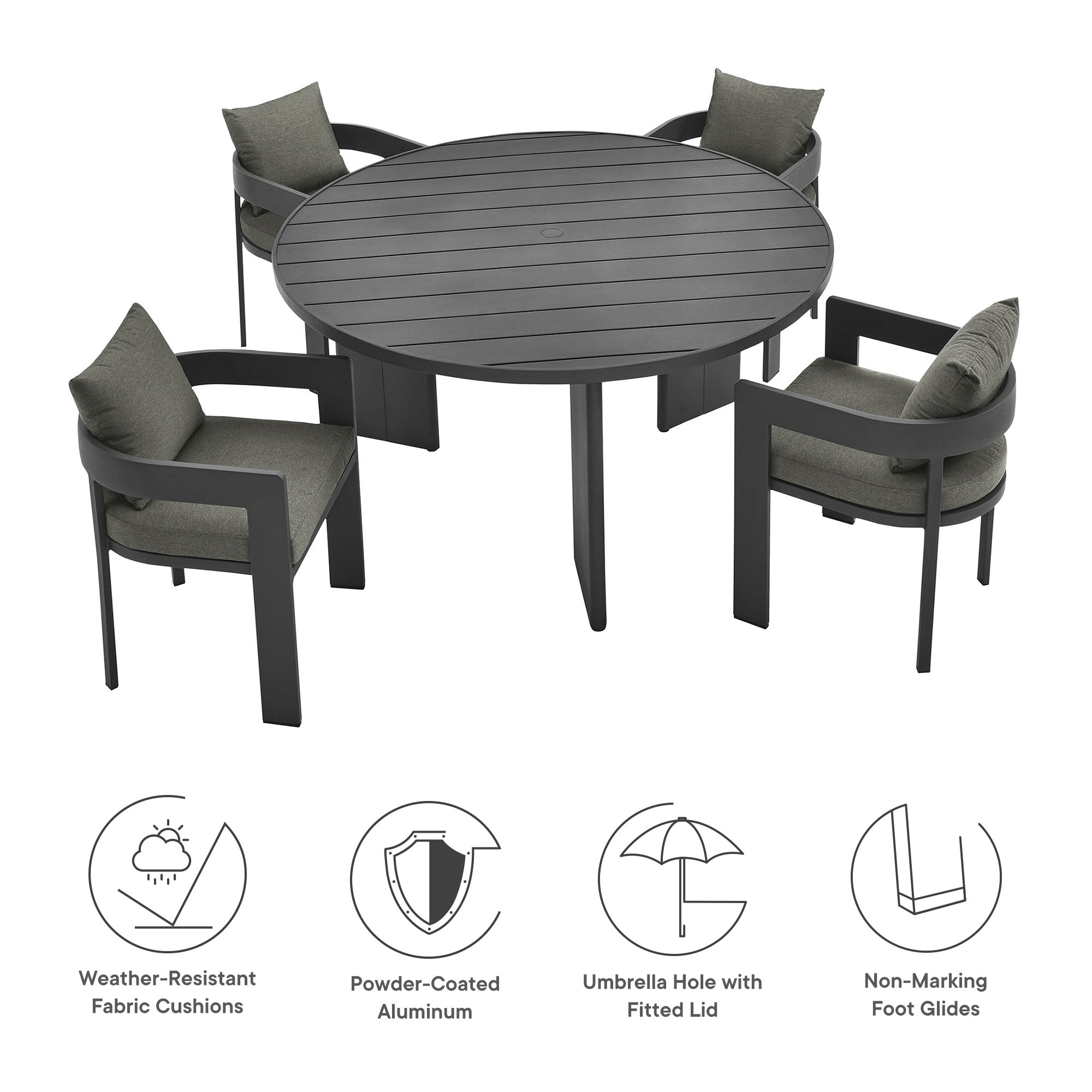 Tahoe 5-Piece Outdoor Patio Aluminum Dining Set - Gray Charcoal