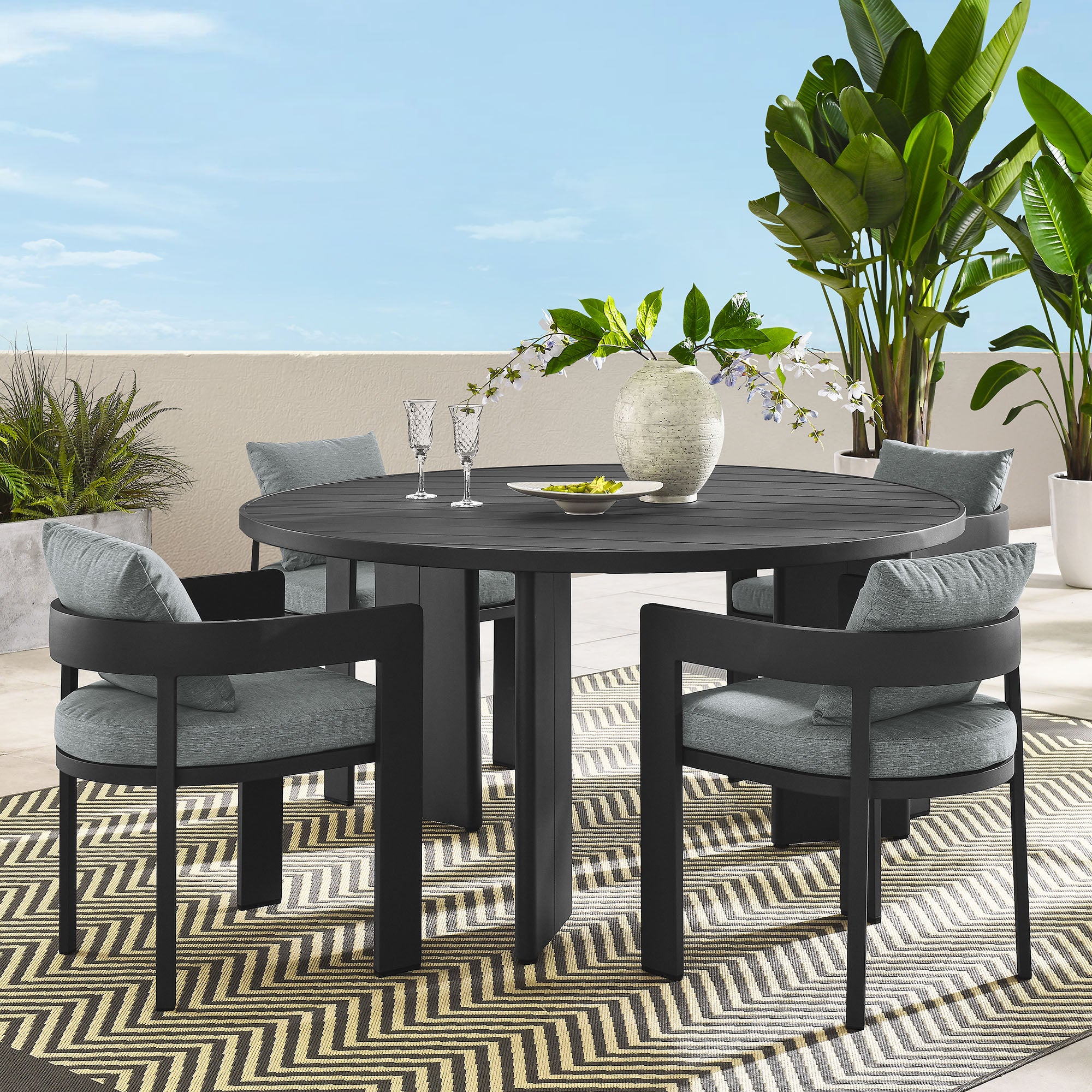 Tahoe 5-Piece Outdoor Patio Aluminum Dining Set - Gray Gray