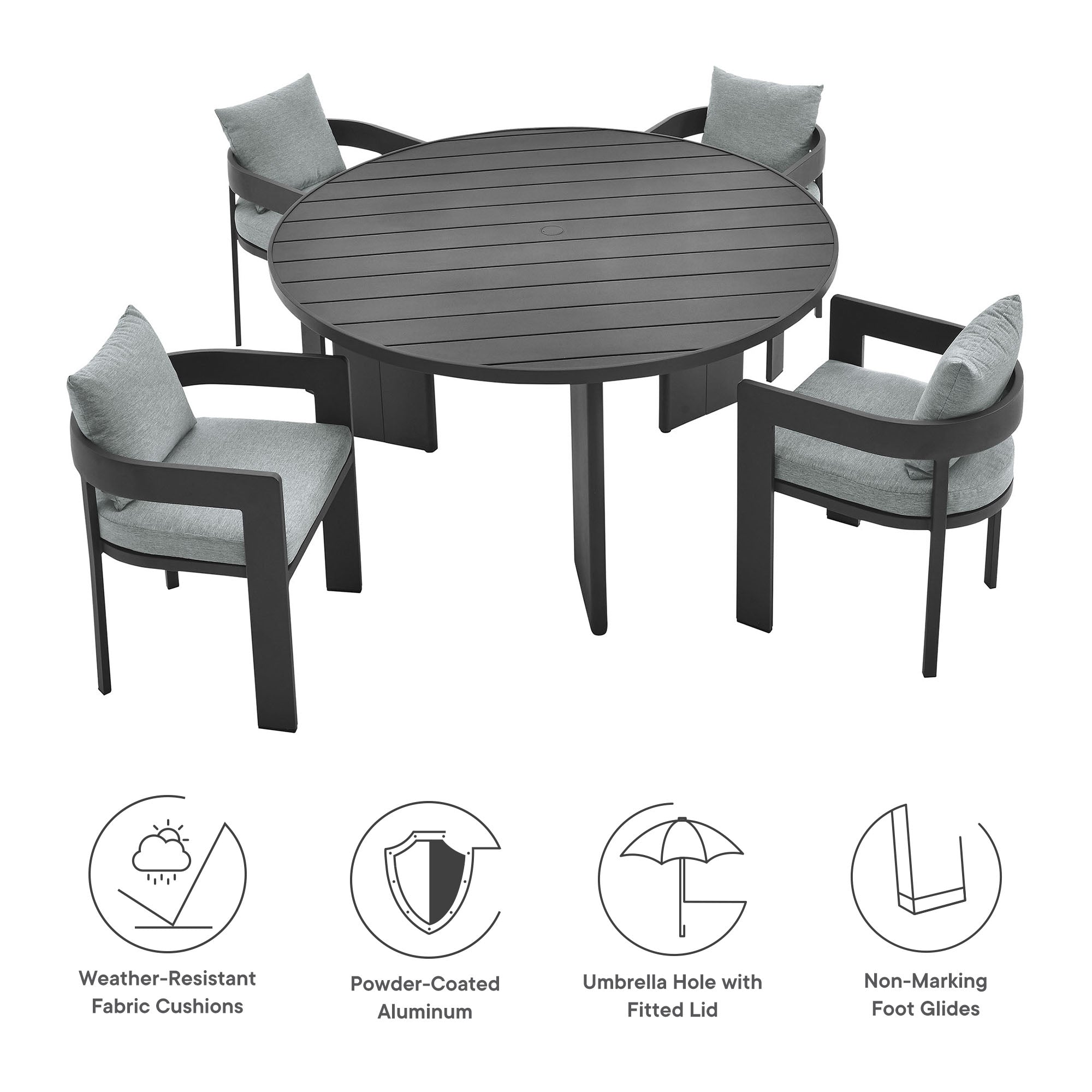 Tahoe 5-Piece Outdoor Patio Aluminum Dining Set - Gray Gray