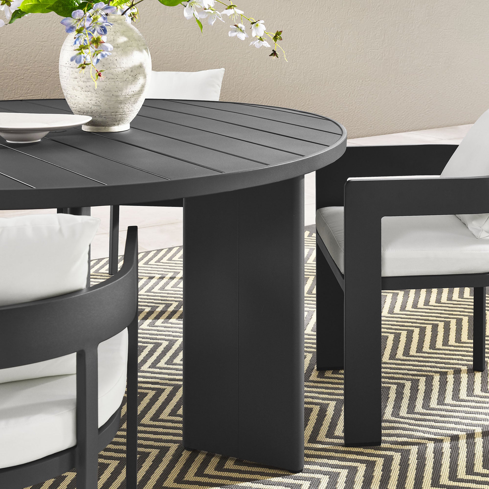 Tahoe 5-Piece Outdoor Patio Aluminum Dining Set - Gray White