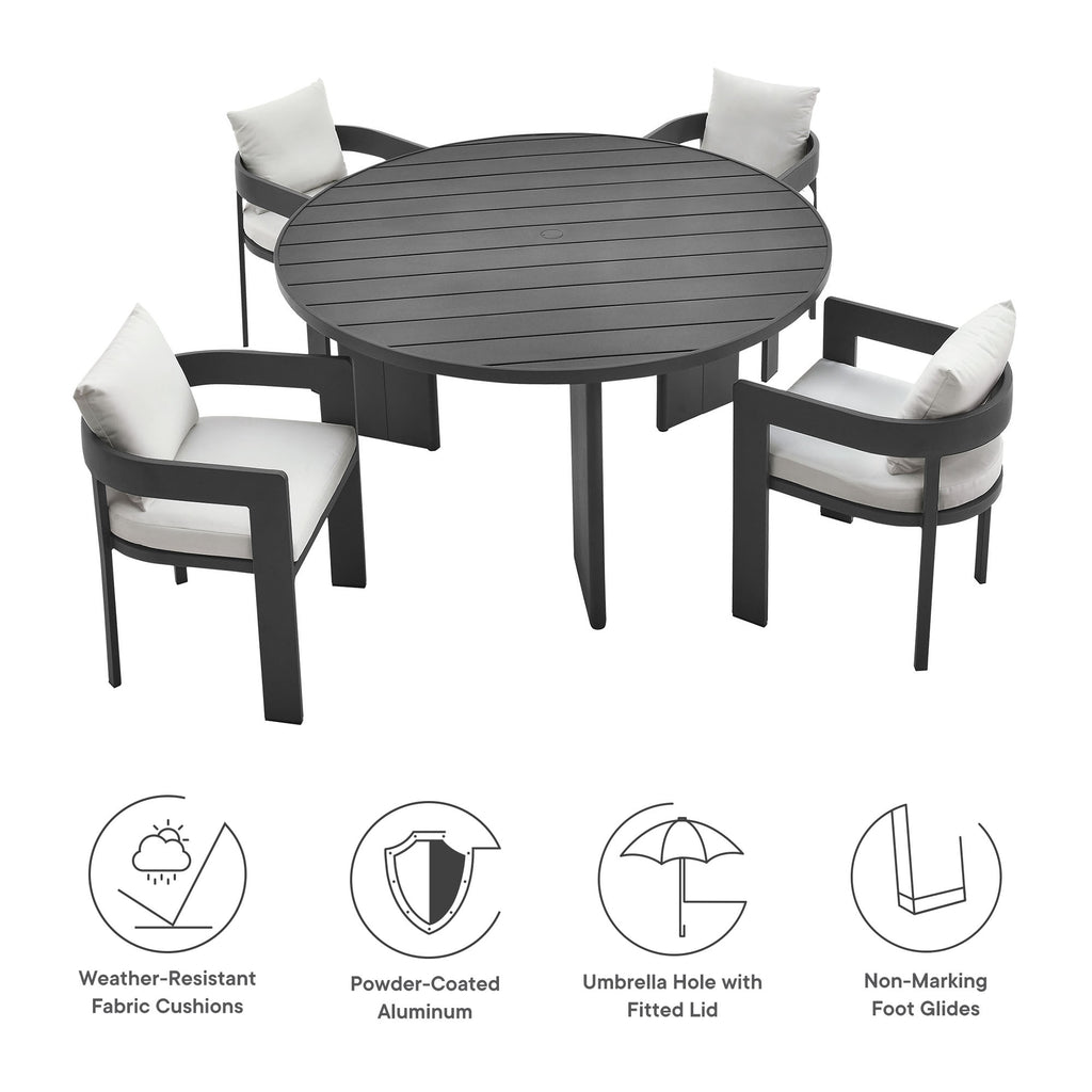 Tahoe 5-Piece Outdoor Patio Aluminum Dining Set - Gray White