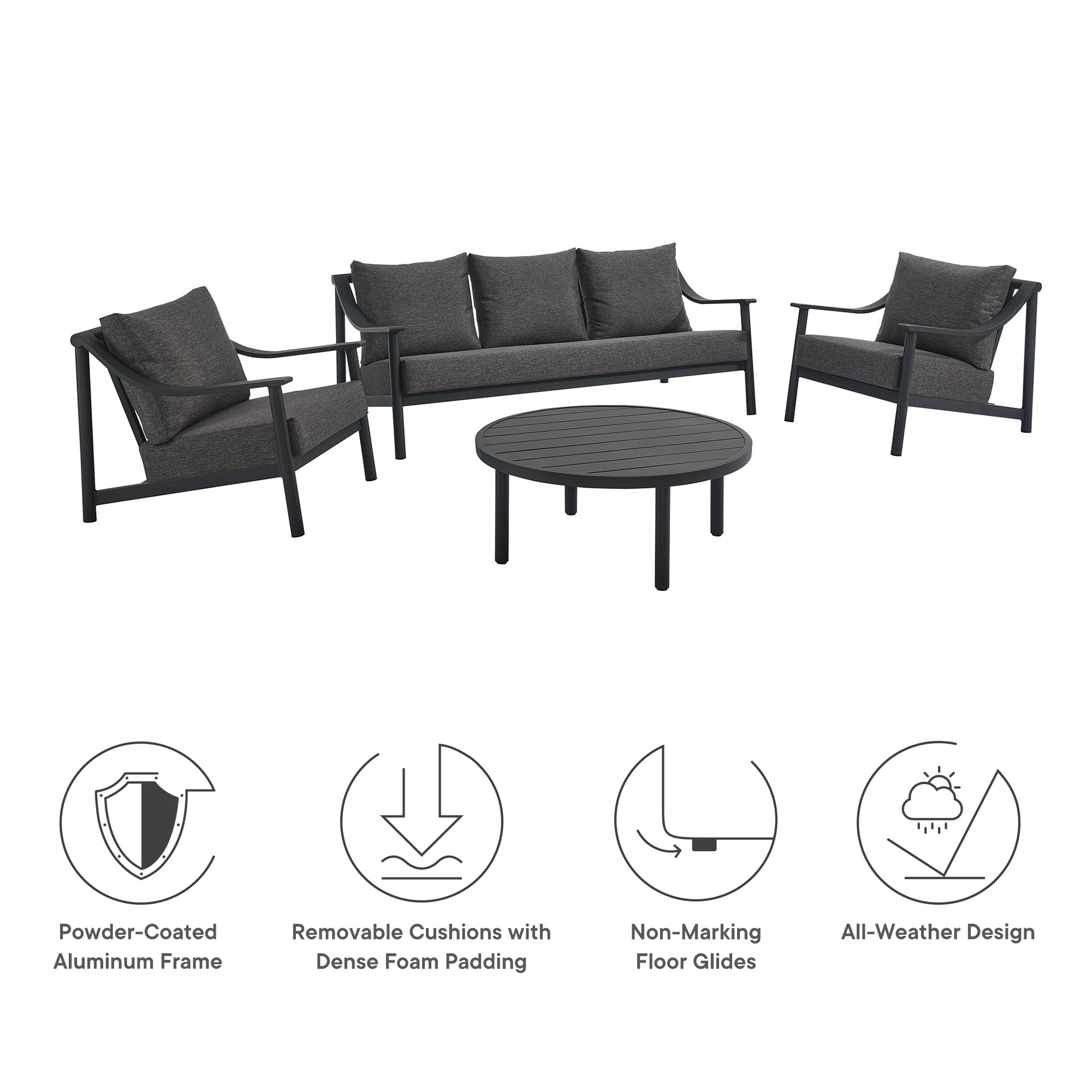 Terrace 4-Piece Outdoor Patio Aluminum Furniture Set - Carbon Graphite