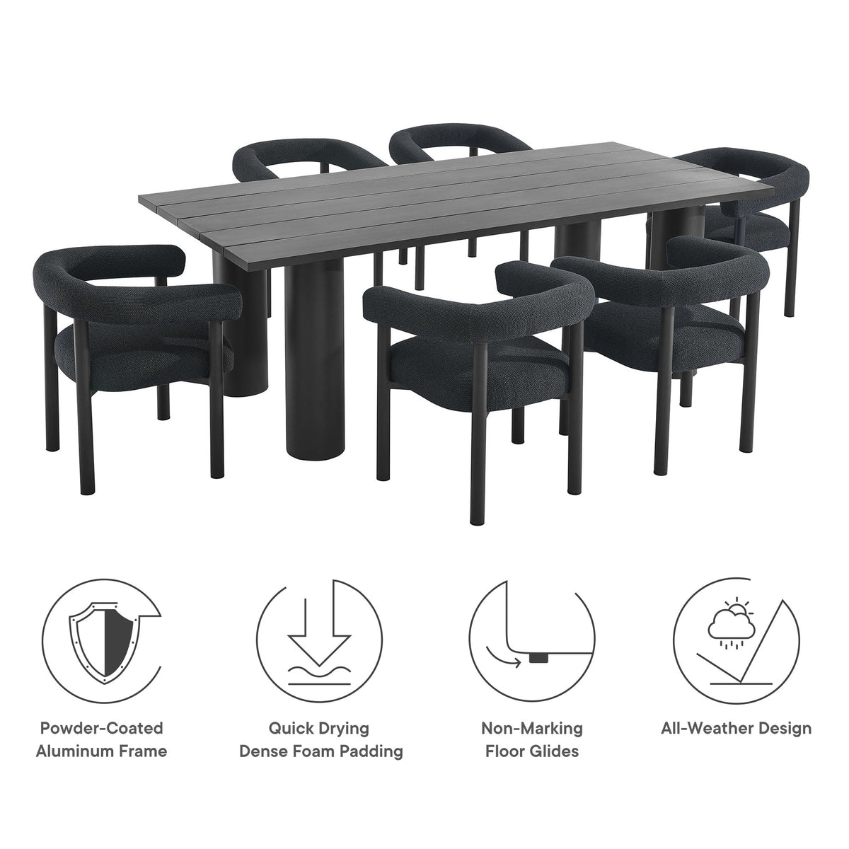 Nautica 7-Piece Rectangular Outdoor Patio Aluminum Dining Table and Chairs Set - Charcoal Graphite