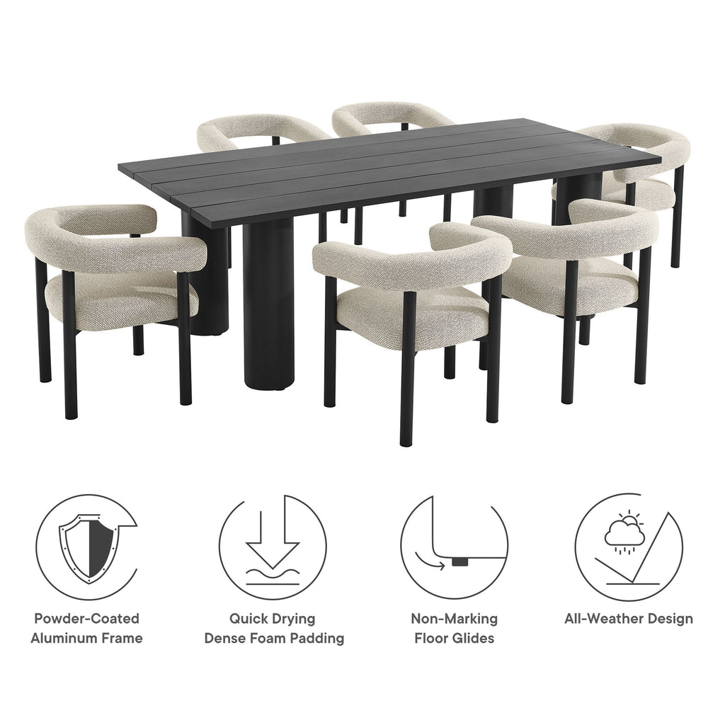Nautica 7-Piece Rectangular Outdoor Patio Aluminum Dining Table and Chairs Set - Ivory Graphite