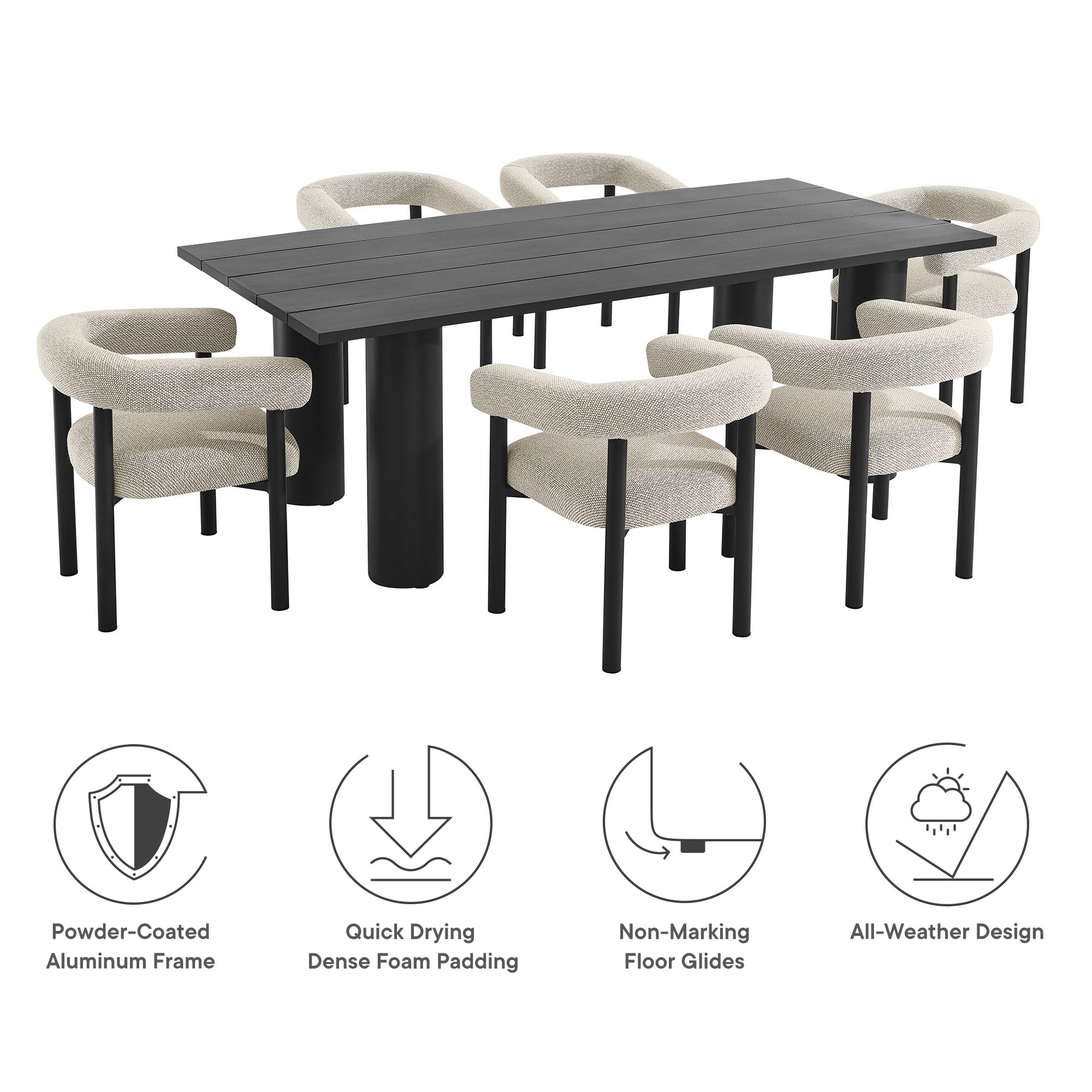 Nautica 7-Piece Rectangular Outdoor Patio Aluminum Dining Table and Chairs Set - Ivory Graphite