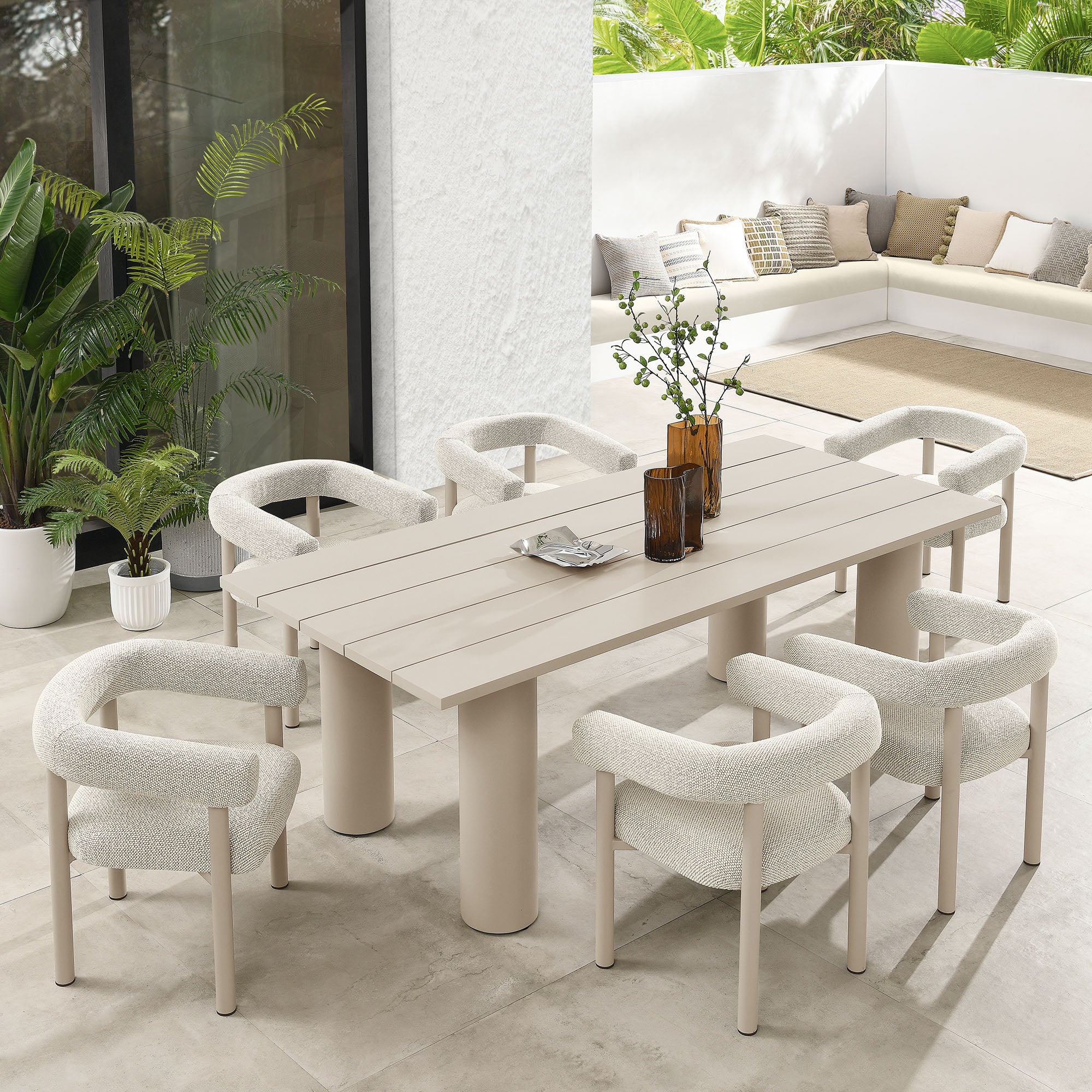 Nautica 7-Piece Rectangular Outdoor Patio Aluminum Dining Table and Chairs Set - Ivory Taupe