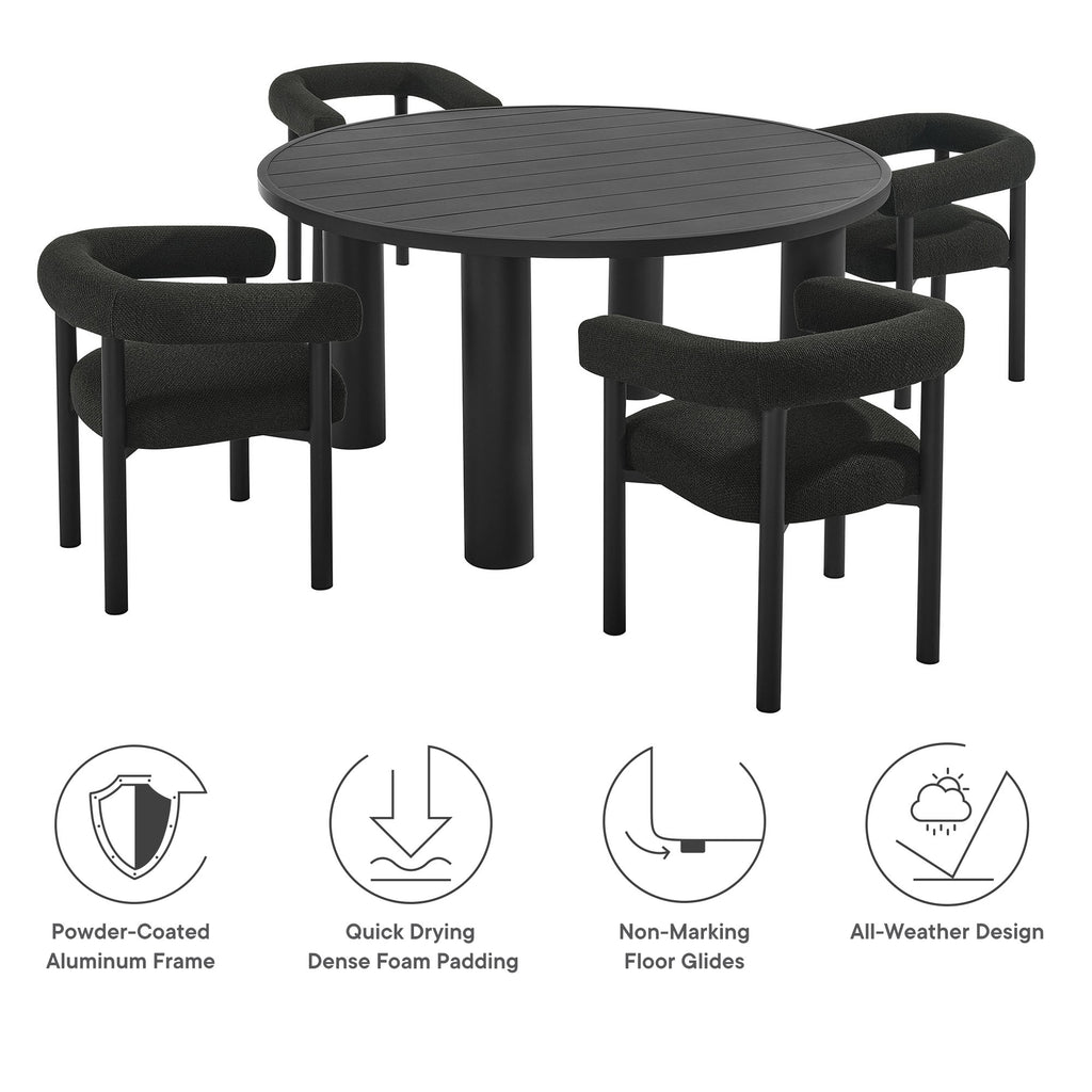Nautica 5-Piece Round Outdoor Patio Aluminum Dining Table and Chairs Set - Charcoal Graphite