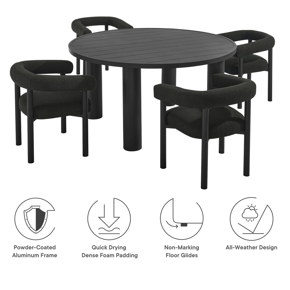 Nautica 5-Piece Round Outdoor Patio Aluminum Dining Table and Chairs Set - Charcoal Graphite