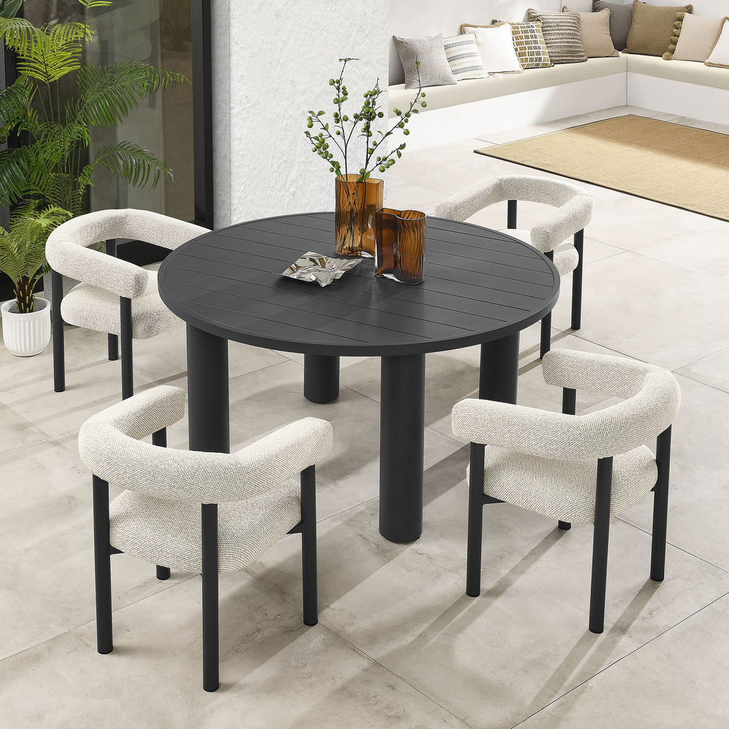 Nautica 5-Piece Round Outdoor Patio Aluminum Dining Table and Chairs Set - Ivory Graphite